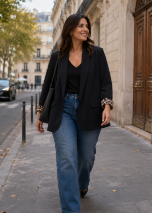 Blazer noir et léopard aux manches grande taille