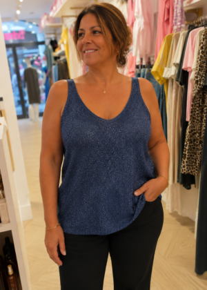 Débardeur en maille et  lurex bleu foncé grande taille