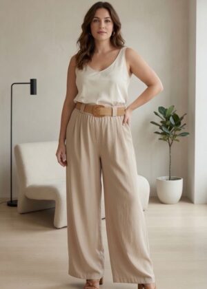 Palazzo Pantalon beige avec ceinture