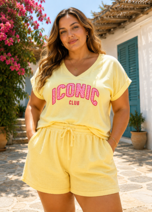 Tee-shirt Iconic pois jaune et rose grande taille