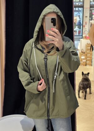 Veste Coupe-Vent parka mi-Longue à Capuche kaki