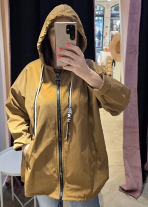 Veste Coupe-Vent parka mi-Longue à Capuche camel