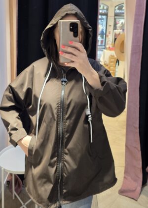 Veste Coupe-Vent parka mi-Longue à Capuche marron