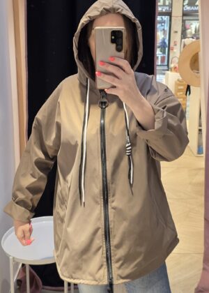 Veste Coupe-Vent parka mi-Longue à Capuche taupe