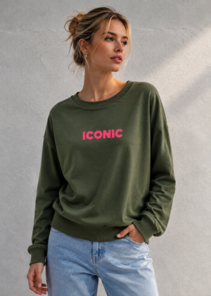 Sweat Iconic kaki et rose taille unique
