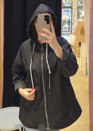Veste Coupe-Vent parka mi-Longue à Capuche noir