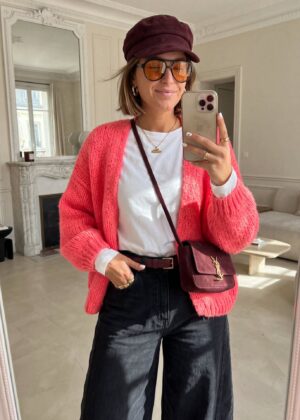 Gilet April Vintage Mohair corail fluo