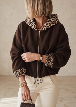 Veste capuche April Vintage marron et léopard
