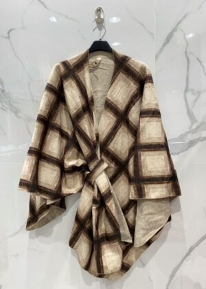 Poncho carreaux marron et beige