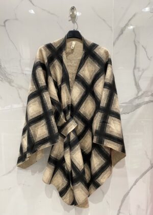 Poncho carreaux noir et beige