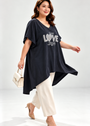 Tunique mi longue grande taille et strass leopard noir