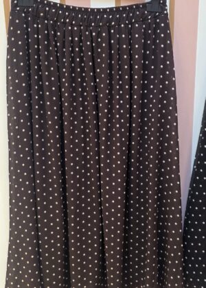 Jupe marron à pois mi longue avec doublure