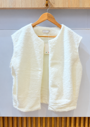 Gilet sans manche belle taille blanc style laine bouillie avec poches