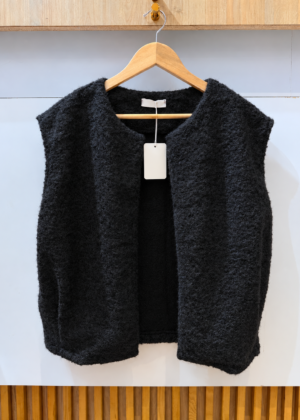Gilet sans manche belle taille noir style laine bouillie avec poches