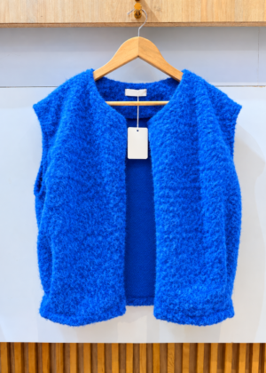 Gilet sans manche bleu roi style laine bouillie avec poches