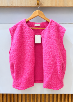 Gilet sans manche belle taille fuchsia style laine bouillie avec poches