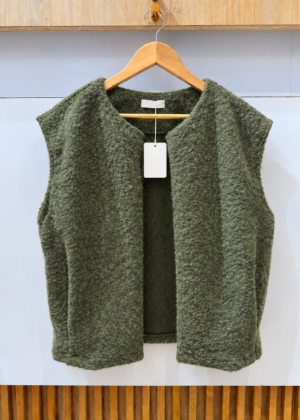 Gilet sans manche belle taille kaki style laine bouillie avec poches