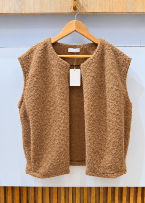 Gilet sans manche camel style laine bouillie avec poches