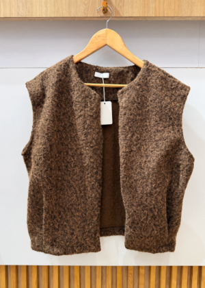 Gilet sans manche belle taille marron style laine bouillie avec poches