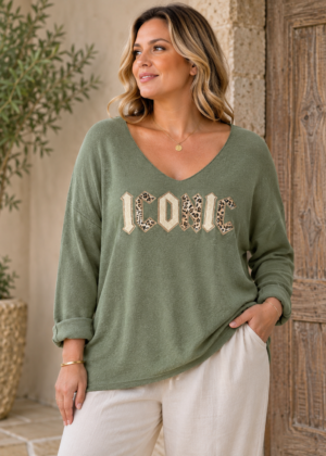 Pull fin iconic léopard kaki belle taille