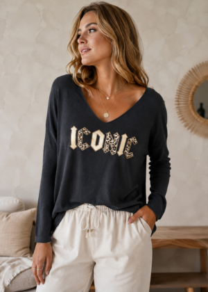 Pull fin iconic léopard noir