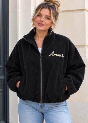 Veste amour côtelée noir grande taille