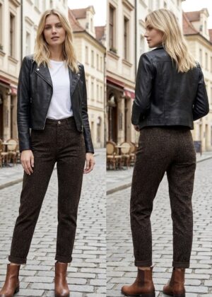 Jeans léopard coupe mom marron foncé