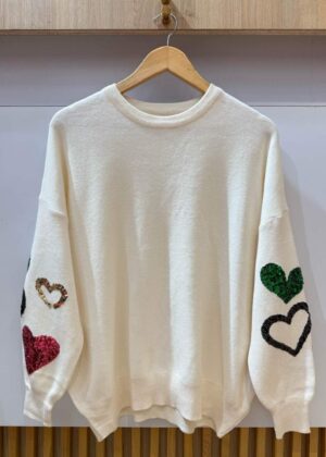 Pull avec motifs cœur au manches en grande taille
