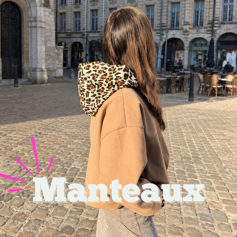 Veste camel pour femme avec capuche doublée motif léopard.